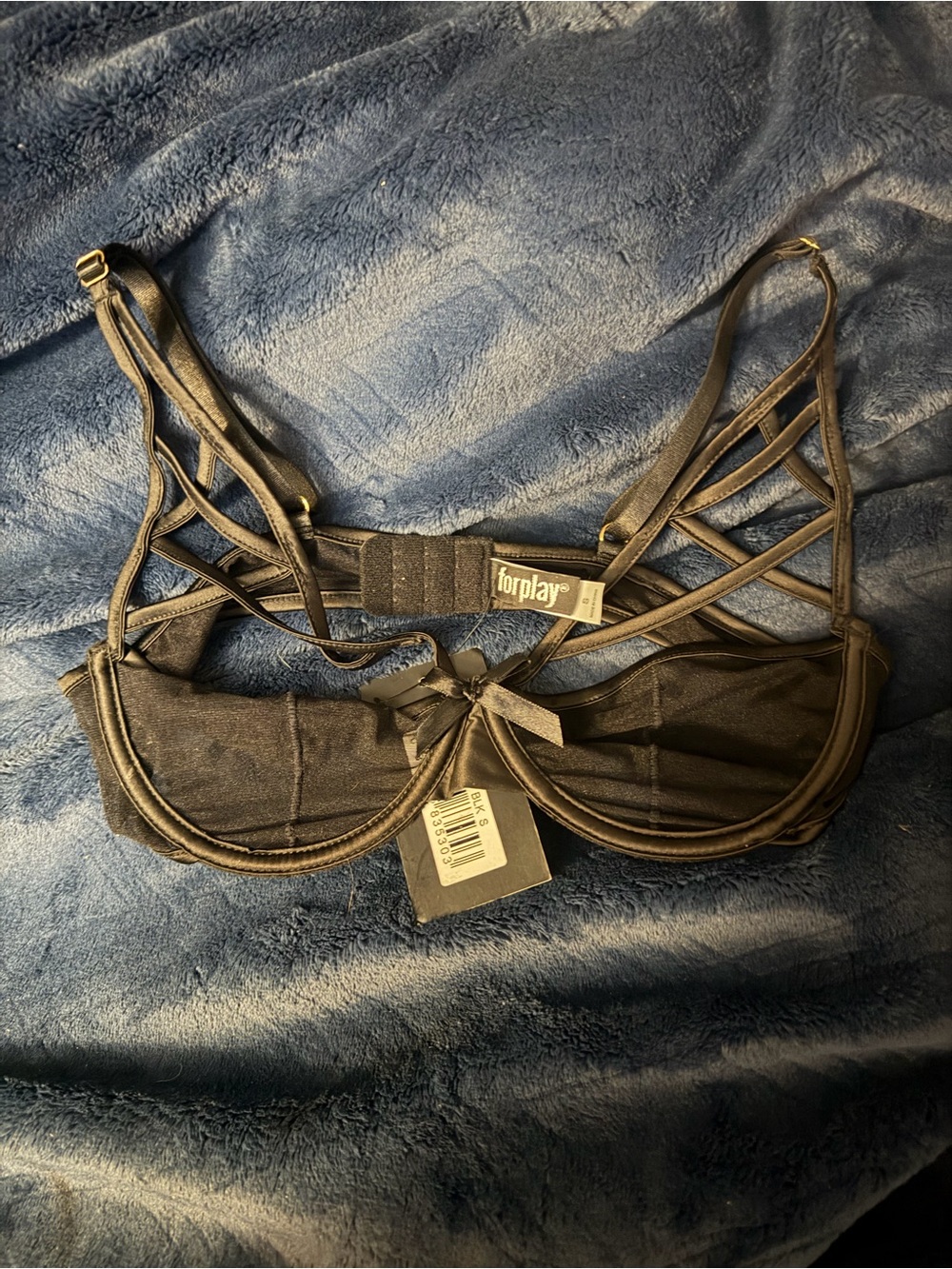 Forplay Black Strappy Underwire Mesh Bra with Bow